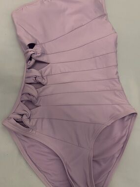Carmen Marc Valvo Lilac One-Piece Swimsuit with Side Knot Accents